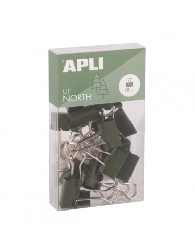 Apli Up North Pack con 15 Pinzas de Metal 19mm - Color Caqui
