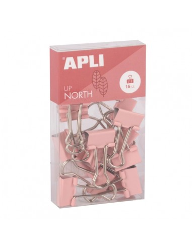 Apli Up North Pack con 15 Pinzas de Metal 19mm - Color Rosa