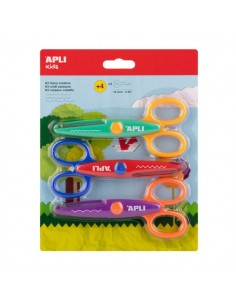 Apli Kids Pack con 3 Tijeras Escolares Creativas 13.5cm - 3 Cortes Distintos-Curva-Dentada y Zig Zag - Colores Surtidos