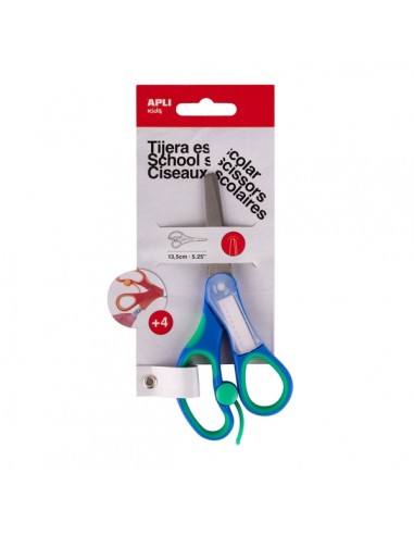 Apli Kids Tijera Escolar 13 cm - Punta Redondeada - Ergonomica - Espacio para el Nombre - Uso Ambidiestro - Color Azul