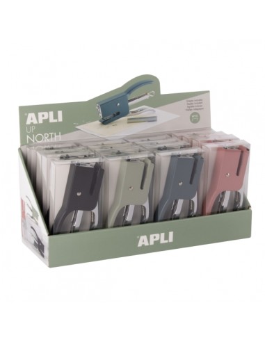 Apli Up North Expositor con 16 Grapadoras de Tenaza con 50 Grapas NÂ 10 cada Una - DiseÃ±o Ergonomico - Colores Surtidos