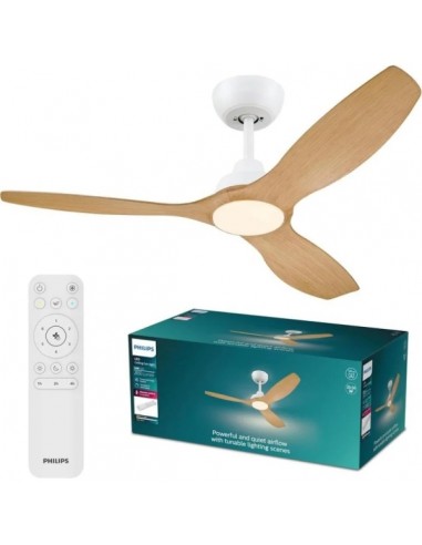 Philips Olas Fan Ceiling Ventilador de Techo con Luz LED Hasta 6500K - Aspas Fijas - 35W Ventilador-24W Luz - Mando a