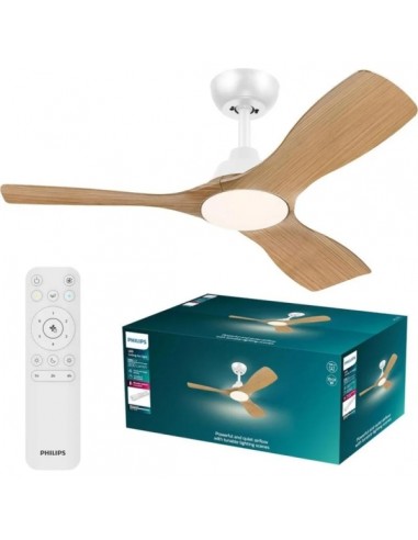 Philips Olas Fan Ceiling Ventilador de Techo con Luz LED Hasta 6500K - Aspas Fijas - 30W Ventilador-24W Luz - Mando a