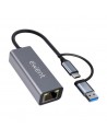 Ewent Adaptador de Red USB-C-USB-A a Ethernet Gigabit 10 100 1000 Mbps - 15 cm - Color Gris