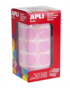 Apli Rollo de 1.770 Gomets Redondos Ã 20mm - Adhesivo Permanente Base Agua - Libre de Disolventes - Color Rosa Claro