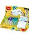 Maped Kidy Lern Magic Expositor con 18 Boligrafos Borrables con Guia para Dedos - Modelos Tiburon-Conejo y Camaleon - Tinta