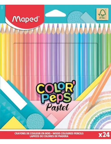 Maped ColorÂ´Peps Pastel Pack de 24 Lapices de Colores Triangulares - Mina Suave - Madera Certificada FSC - Colores Pastel