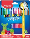 Maped Color`Peps Longlife Pack de 12 Rotuladores con Punta Media Bloqueada 3.7mm - Tinta Lavable - Colores Surtidos