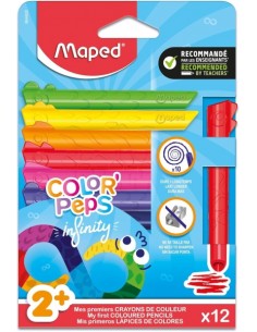 Maped Color`Peps Infinity Jumbo Pack de 12 Lapices de Colores de Larga Duracion - Hecho Totalmente de Mina - Colores Surtidos