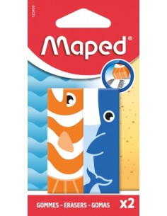 Maped Pack con 2 Gomas de Borrar con 3 DiseÃ±os de Animales - Forma Rectangular - Sin Ftalatos - Colores Surtidos