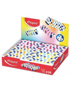 Maped Expositor de 20 Gomas de Borrar con 3 DiseÃ±os Damero - Forma Rectangular - Sin Ftalatos - Colores Surtidos