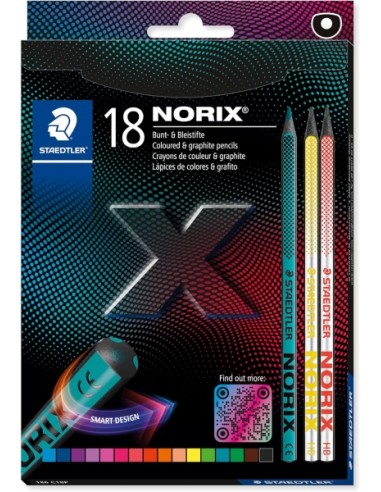 Staedtler Norix 186 Pack de 16 Lapices de Colores HB-2 Lapices de Grafito - Madera Negra - Mina de Grafito - DiseÃ±o