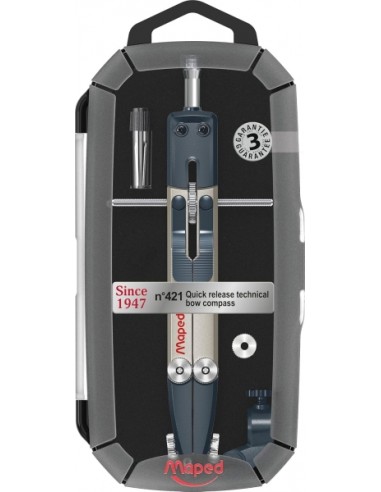 Maped NÂ 421 Since 1947 Compas Bigotera Tecnica Rapida - Diametro Maximo 34cm - Fabricado en Metal - Incluye Adaptador y
