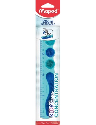 Maped Kidy Lern Concentration Regla 20cm - DiseÃ±ada para Ayudar a la Concentracion - Zonas Tactiles Extraibles - Color Azul