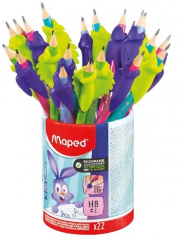 Maped Kidy Lern Bote con 22 Lapices de Grafito 2HB-Guias para Dedos - 2 Modelos Camaleon y Conejo - Apta para la Mayoria de