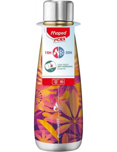 Maped Picnik Solaris Botella Isotermica 0.5L - Doble Pared de Acero Inoxidable - Liquidos Calientes hasta 15h-Frios hasta 30h