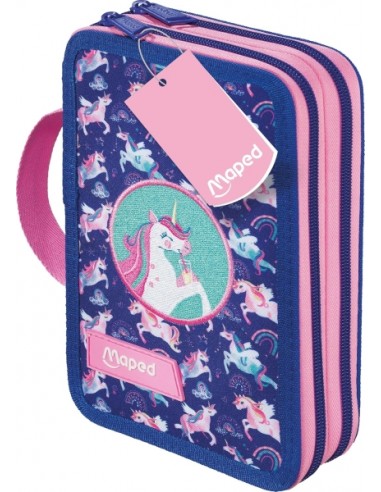 Maped Unicornio Estuche de 2 Pisos con 38 Articulos-Goma de Borrar-Sacapuntas-Lapiz de Grafito HB-2 Boligrafos-Regla-18