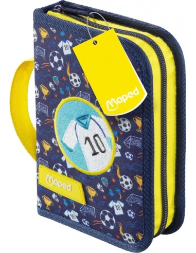 Maped Futbol Estuche con 31 Articulos-Goma de Borrar-Sacapuntas-Lapiz de Grafito HB-2 Boligrafos-Regla-12 Lapices de