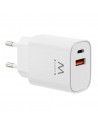 Ewent EW1326 Cargador GaN 30W - 1xUSB-C PD3.0 QC3.0 - 1xUSB-A QC3.0 - Color Blanco