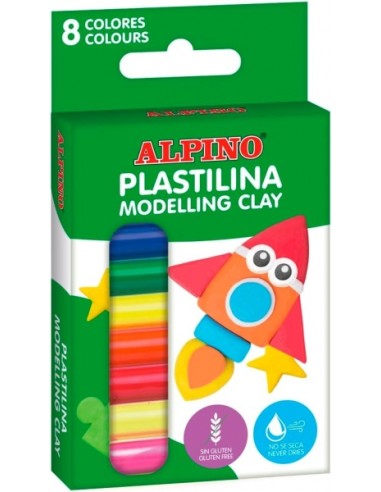 Alpino Pack con 8 Barras de Plastilina 12gr - Muy Flexible - Pueden Mezclarse - Sin Gluten - Colores Surtidos