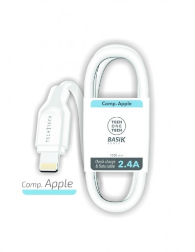 TechOneTech Cable BASIK USB-A Macho a Lightning 1m - Recubierto Nylon Trenzado Blanco