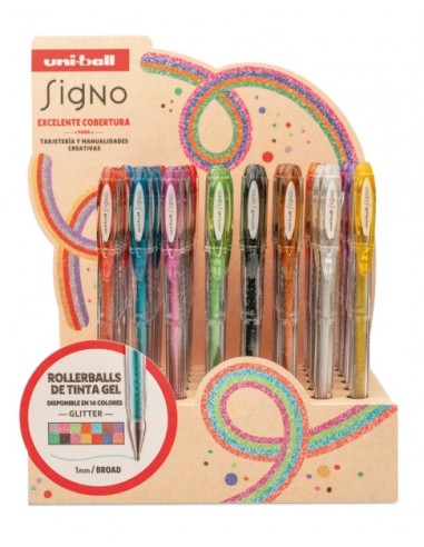 Uni-ball Signo Sparkling UM-120SP Expositor con 48 Rollers de Tinta Gel-50 Tarjetas Kraft Gratis - Punta de Bola 1mm -