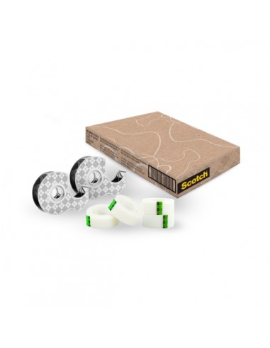 Scotch Pack de 2 Dispensadores Metalicos-4 Cintas Adhesivas Scotch Magic - Para Rollos de hasta 19mm x 13.9m - 66-Adhesivo