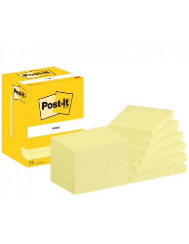 Post-It Pack de 12 Blocs de 100 Notas Adhesivas Reposicionables - Forma Rectangular - 76x102mm - Color Amarillo Claro
