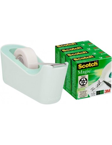Scotch C18 Pack de Dispensador de Cinta Adhesiva-4 Cintas Adhesivas Scotch Magic - Para Cintas de hasta 19mm x 33m - Color