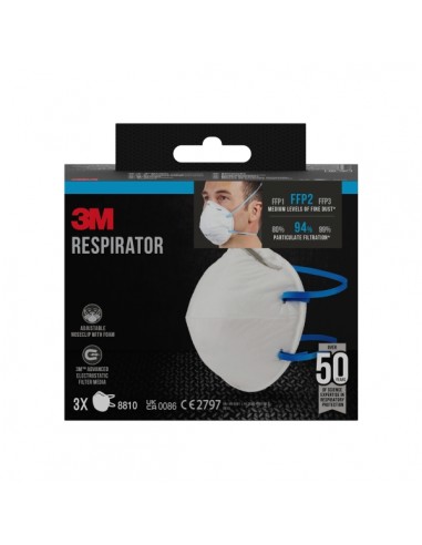 3M Pack de 3 Mascarillas para Particulas FFP2 - Desechable - Sin Valvula - para Niveles Medios de Particulas - Color Blanco