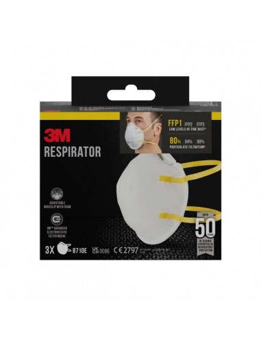 3M Pack de 3 Mascarillas para Particulas FFP1 - Desechable - Sin Valvula - para Niveles Bajos de Particulas - Color Blanco
