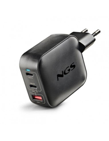 NGS Bud Tiny Cargador GaN Universal de Pared 100W Ultrarrapido - 2x USB-C PD & PPS-1x USB-A QC 3.0 - Color Negro