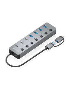 Aisens Hub USB 3.1 Gen1 USB-A USB-C - 4xUSB-A y 4xUSB-C - Botones de Encendido Apagado en Cada Puerto - 30cm - Color Gris
