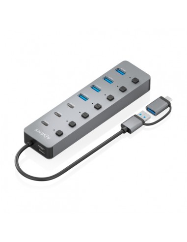 Aisens Hub USB 3.1 Gen1 USB-A USB-C - 4xUSB-A y 4xUSB-C - Botones de Encendido Apagado en Cada Puerto - 30cm - Color Gris