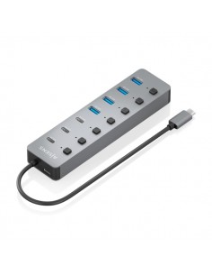 Aisens Hub USB-C 3.2 Gen2 10G - 4xUSB-A - 3xUSB-C - 1xUSB-C PD3.0 100W - Botones de Encendido Apagado en Cada Puerto - 30cm -