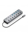 Aisens Hub USB-C 3.2 Gen2 10G - 4xUSB-A - 3xUSB-C - 1xUSB-C PD3.0 100W - Botones de Encendido Apagado en Cada Puerto - 30cm -