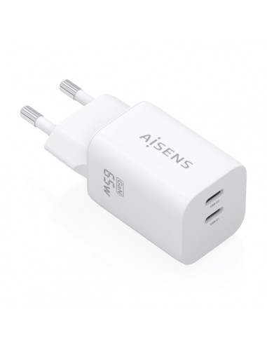 Aisens Cargador Gan 65W - 2xUSB-C PD3.0 QC4.0 - Color Blanco