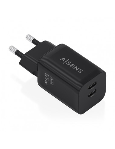 Aisens Cargador Gan 65W - 2xUSB-C PD3.0 QC4.0 - Color Negro