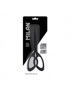 Milan Shadow Tijeras de Oficina de 20cm - Mango Ergonomico - Hoja de Acero Inoxidable - Color Negro