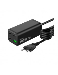 CoolBox Cargador GAN 100W Chargemaster 4 PRO - 3xUSB-C - 1xUSB-A - Carga Rapida 3.0- Power Delivery - Cable 1.5 Metros -