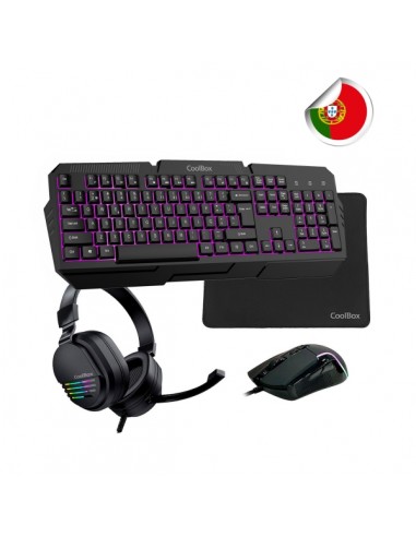 Coolbox Pack Gaming XWING 2 4 en 1 Portugues- Teclado RGB - Raton 7200 DPI - Auriculares RGB USB - Alfombrilla