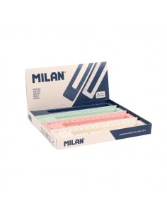 Milan 430 Since 1918 Expositor con 20 Reglas de 15cm - Doble Numeracion - Vaciado Interior - Colores Surtidos