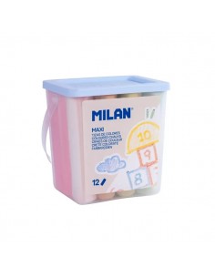 Milan Pack de 12 Tizas Redondas Maxi Ã¸ 2 4cm - Antipolvo - No Contienen Caseina - Colores Surtidos