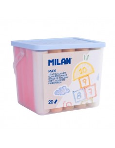Milan Pack de 20 Tizas Redondas Maxi Ã¸ 2 4cm - Antipolvo - No Contienen Caseina - Colores Surtidos