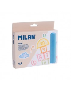 Milan Pack de 6 Tizas Redondas Maxi Ã¸ 2 4cm - Antipolvo - No Contienen Caseina - Colores Surtidos