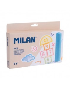 Milan Pack de 8 Tizas Redondas Maxi Ã¸ 2 4cm - Antipolvo - No Contienen Caseina - Colores Surtidos