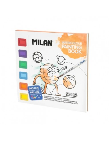 Milan Sport Cuaderno para Colorear con Acuarelas y Pincel - Tematica Deportes - 16 Paginas con Dibujos