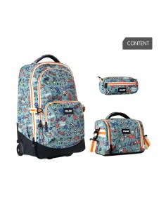 Milan Sports Pack de Mochila con Ruedas 25L-Bolsa Isotermica Porta Alimentos de 5L-Estuche de 2 Cremalleras