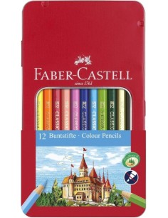 Faber-Castell Classic Colour Caja Metalica con 12 Lapices de Colores Hexagonales - Resistencia a la Rotura - Colores Surtidos