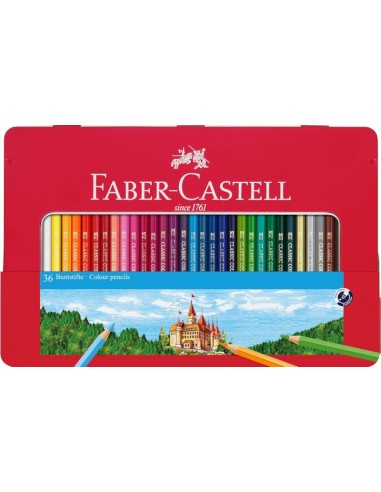 Faber-Castell Classic Colour Caja Metalica con 36 Lapices de Colores Hexagonales - Resistencia a la Rotura - Colores Surtidos